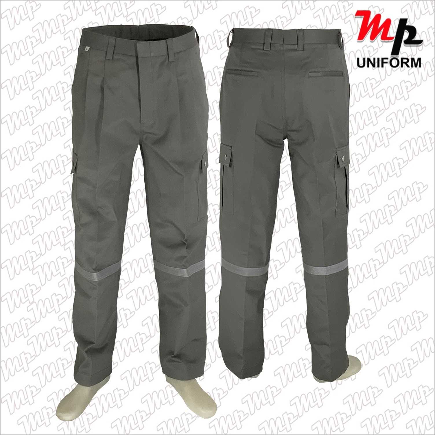 MPT001-06 กางเกงช่างผ้าเวสปอยท์ เอวธรรมดา แถบสะท้อนแสงขา สีขี้ม้า
