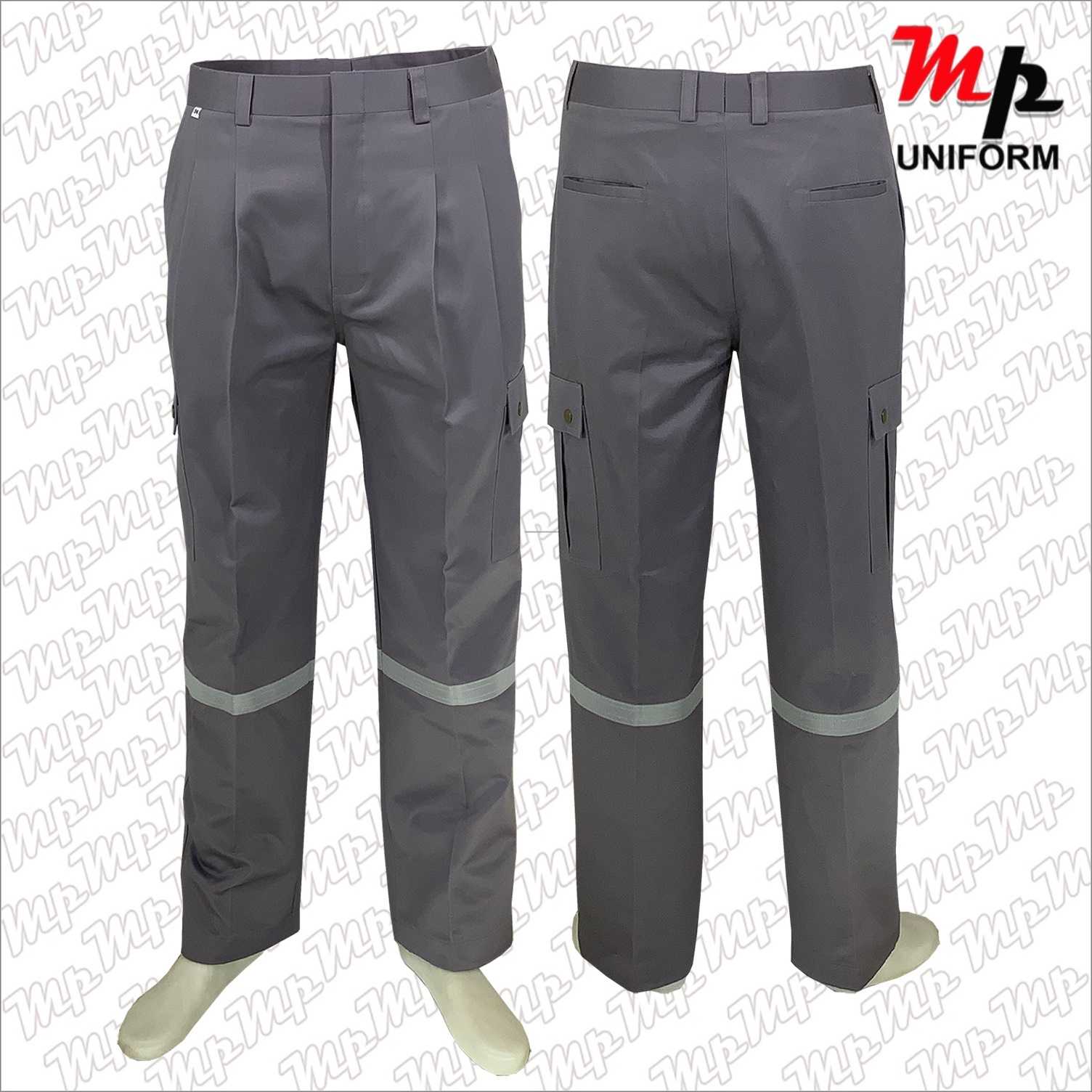 MPT001-10 กางเกงช่างผ้าเวสปอยท์ เอวธรรมดา แถบสะท้อนแสงขา สีเทา