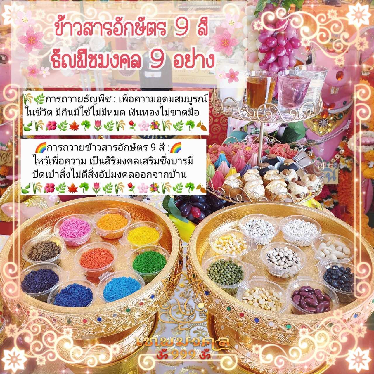 ข้าวสารอักษัตร 9 สี & ธัญพืชมงคล 9 อย่าง ข้าวสาร ธัญพืช ของไหว้พระพิฆเนศและเทพทุกพระองค์