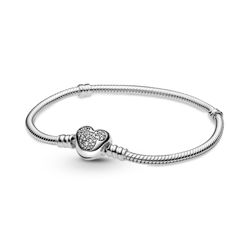 Disney snake chain sterling silver bracelet with Mickey clasp with clear cubic zirconia