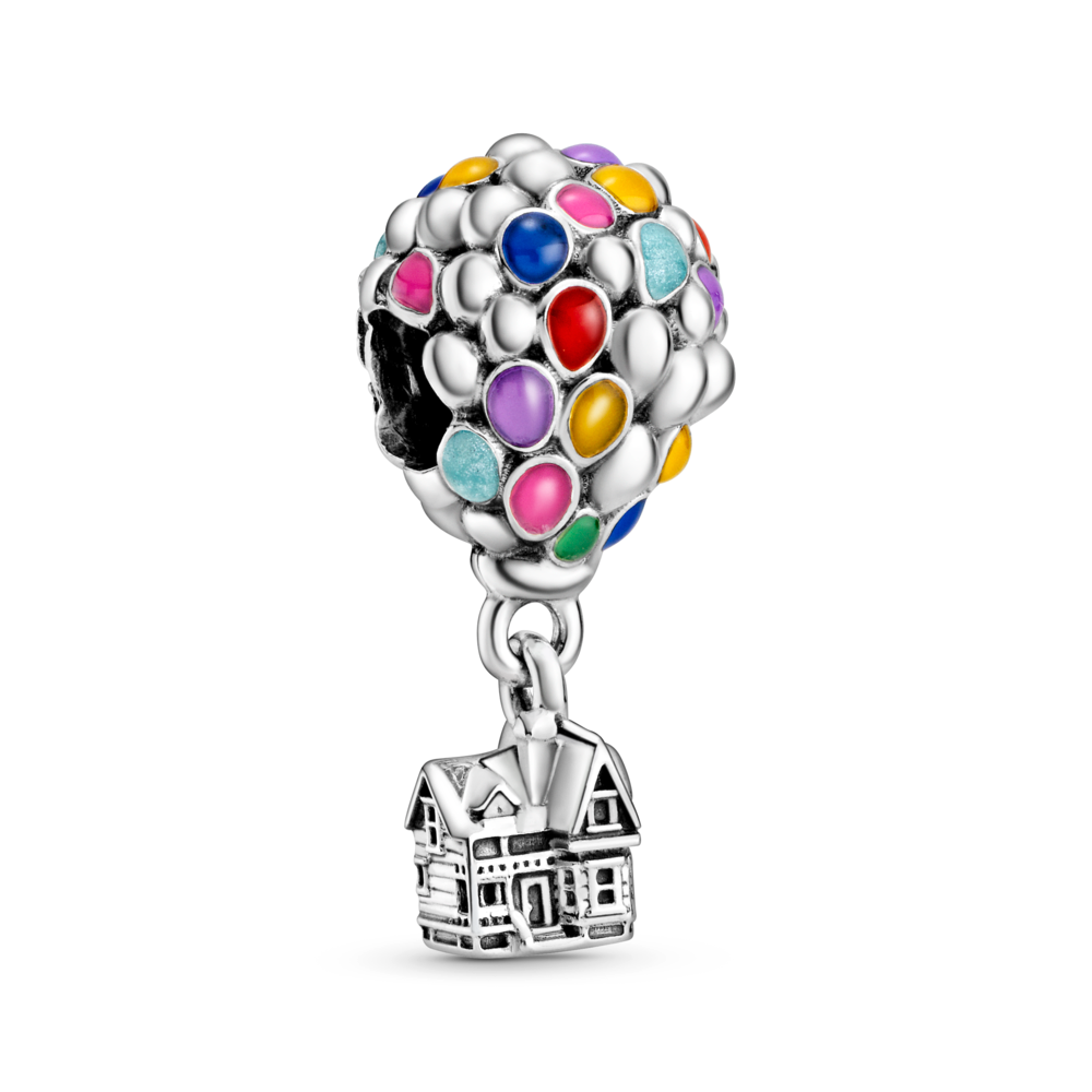 Disney Up balloon sterling silver charm with blue, green, orange, pink and light blue enamel