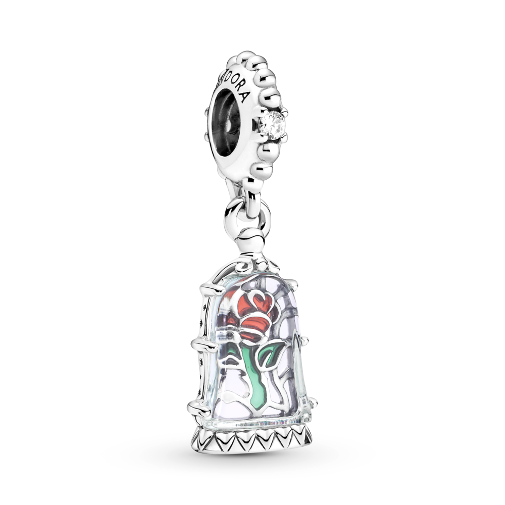 Disney Beauty and The Beast rose sterling silver dangle