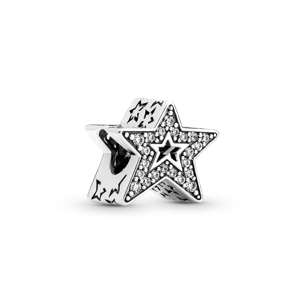 Star sterling silver charm with clear cubic zirconia
