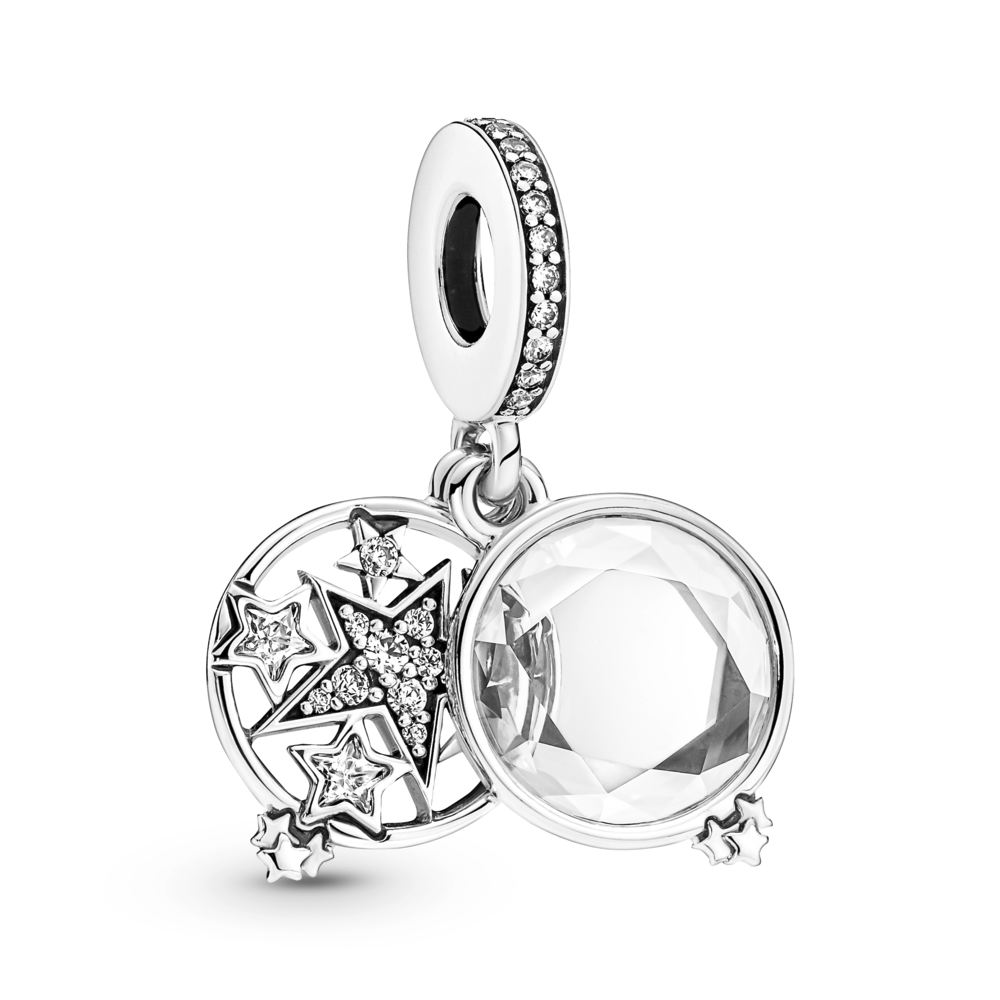 Star sterling silver double dangle with clear cubic zirconia
