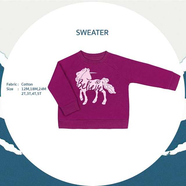 Falls Creek Kids Sweater สีแดงเลือดหมู ลายยูนิคอร์น