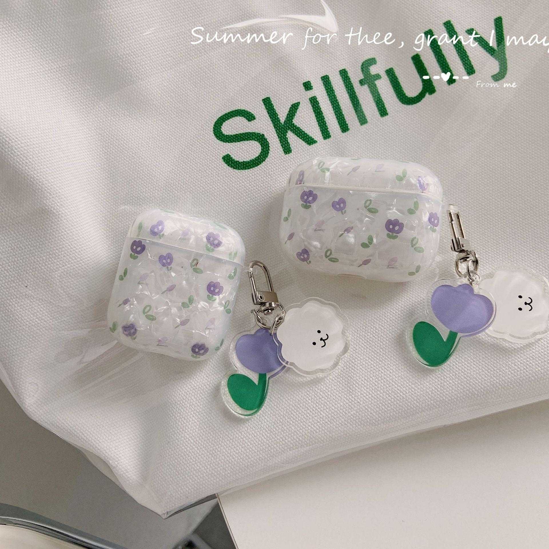 ♥ เคส Airpods : น้ำแข็งดอกทิวลิปม่วง + พวงกุญแจหมาดอกทิวลิป