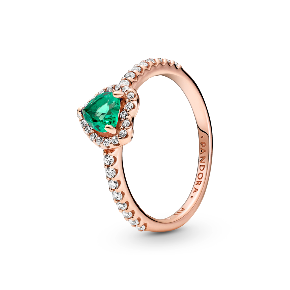 Heart 14k rose gold-plated ring with green crystal and clear cubic zirconia