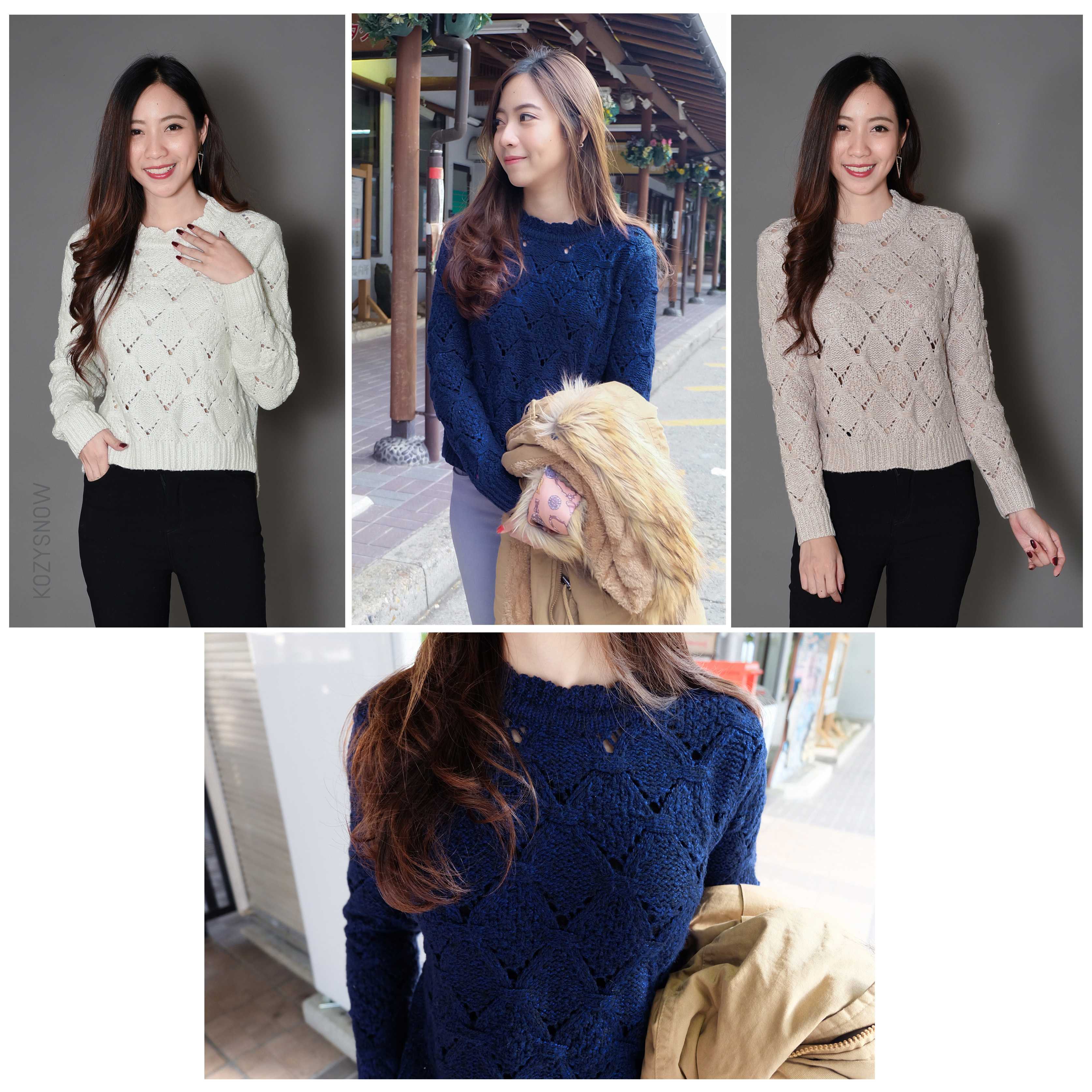KozySnow T40 เสื้อสเวตเตอร์ เสื้อสเวตเตอร์ผู้หญิง เสื้อไหมพรมทอฉลุ แขนยาว