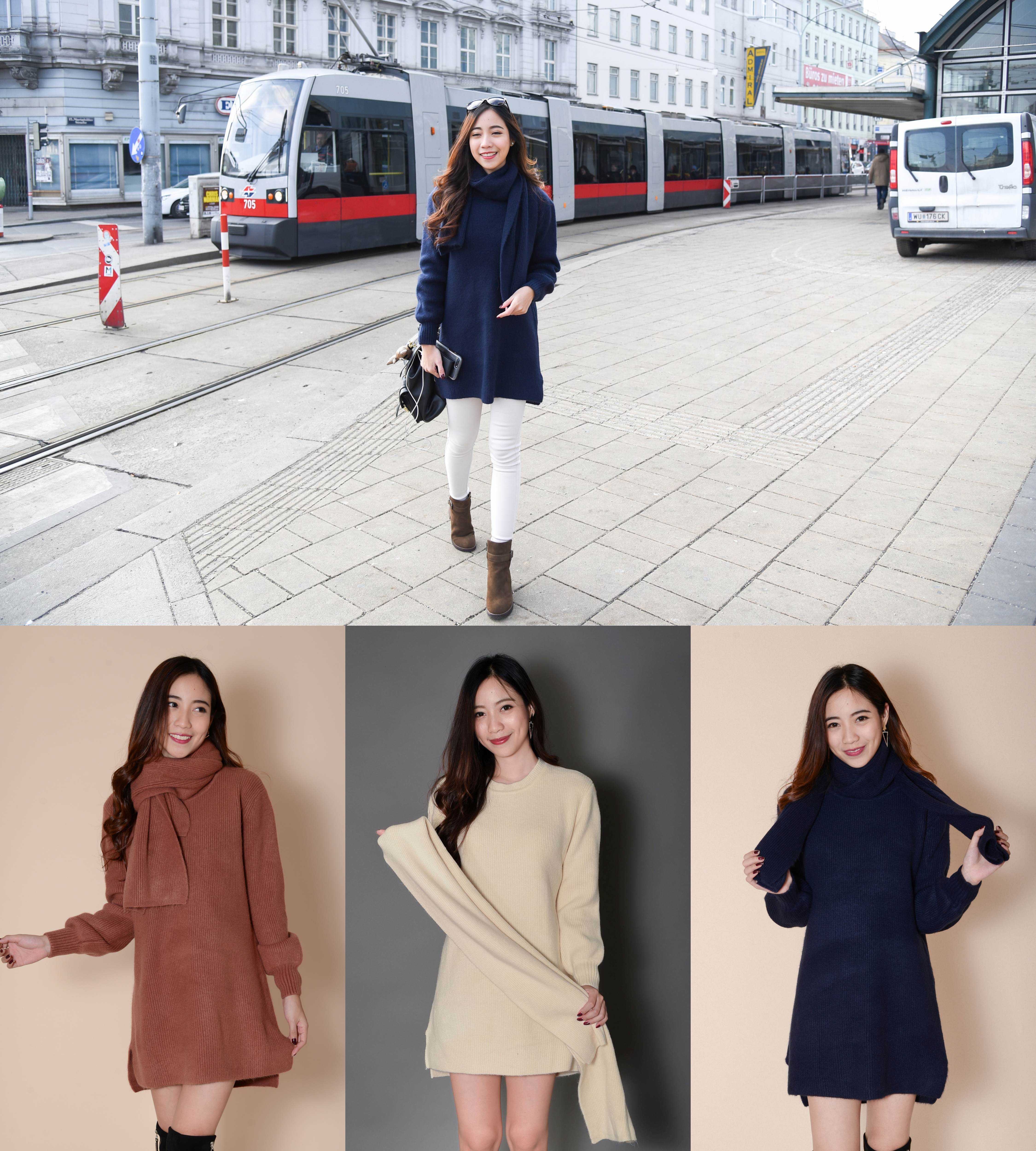 KozySnow T76 เสื้อไหมพรมพร้อมผ้าพันคอ (ได้2ชิ้น) เสื้อสเวตเตอร์ผู้หญิง เสื้อไหมพรม