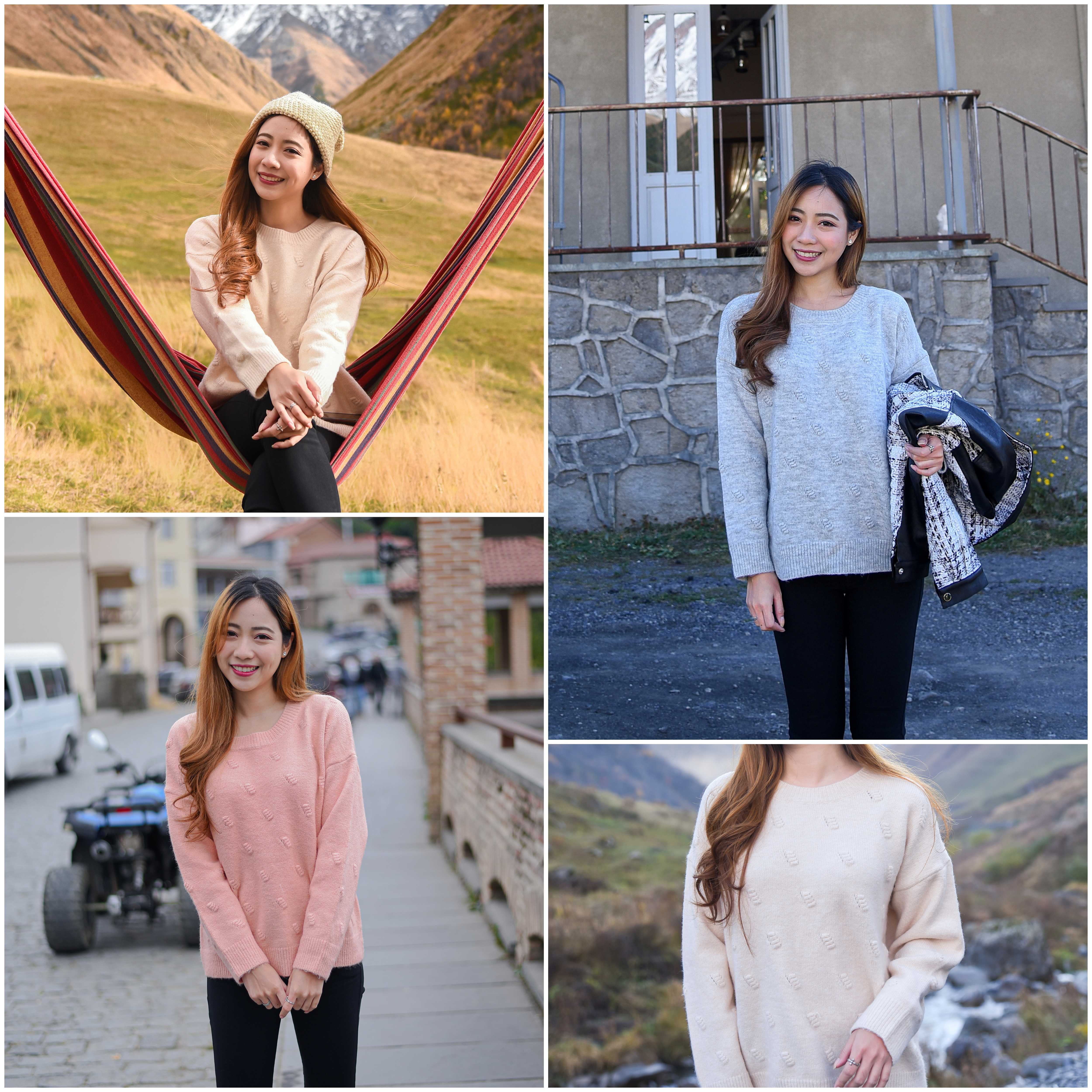 KozySnow T0007 เสื้อไหมพรมทอลายนูนๆ เสื้อกันหนาวแฟชั่น มี3สี