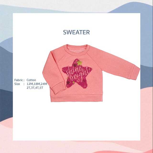Sweater เสื้อกันหนาว สีชมพูอมส้ม ลายดาว