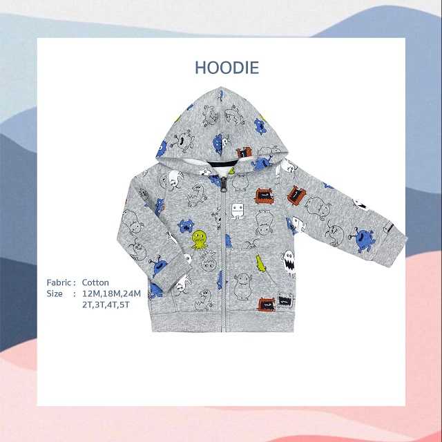 Hoddie เสื้อกันหนาวมีหมวก  สีเทา ลายรูปสัตว์ประหลาด