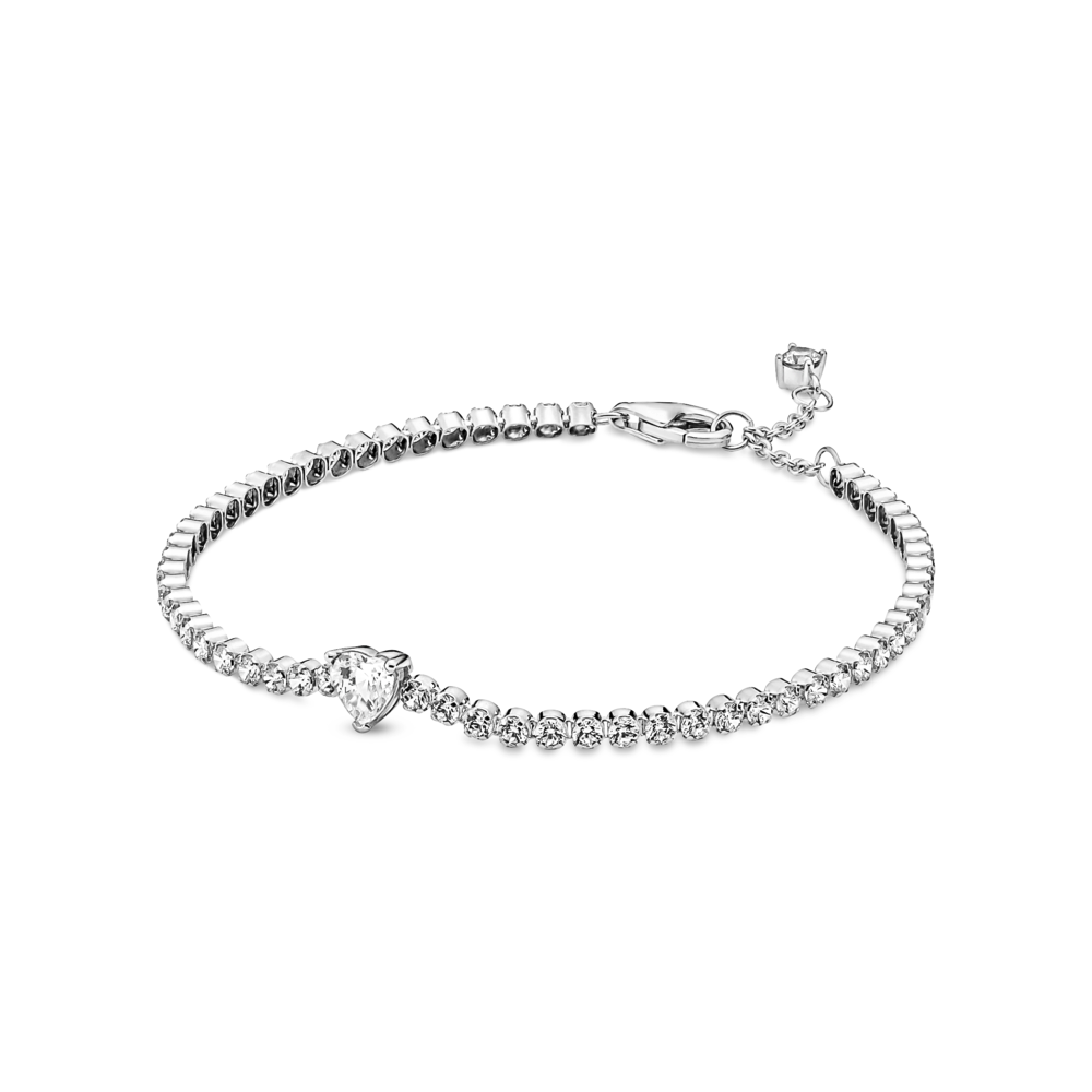 Heart sterling silver tennis bracelet with clear cubic zirconia