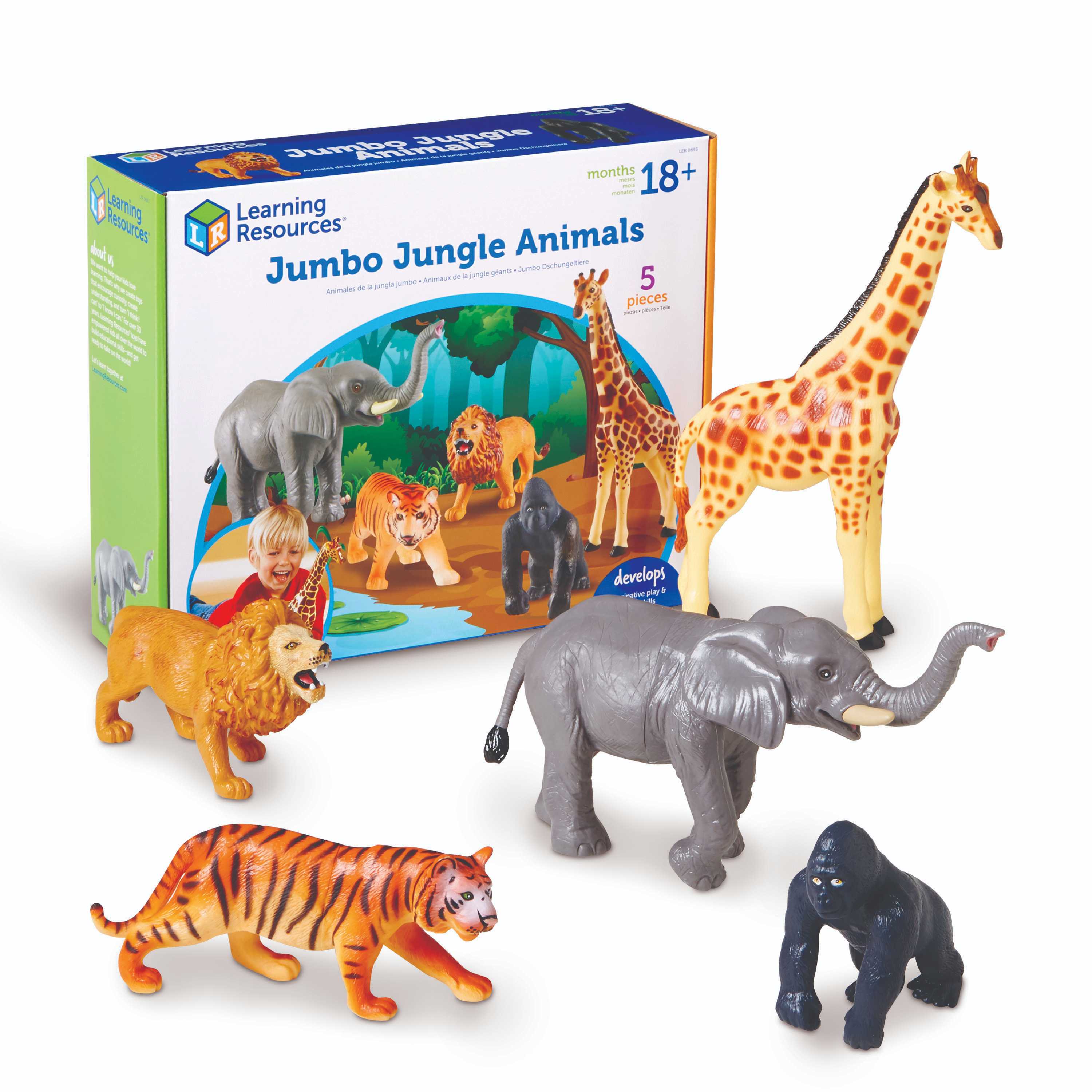 [อายุ 18เดือน+] ชุดสัตว์ป่าจัมโบ้ ในชุดมี 5 ชิ้น (JUMBO JUNGLE ANIMALS) [Learning Resources]