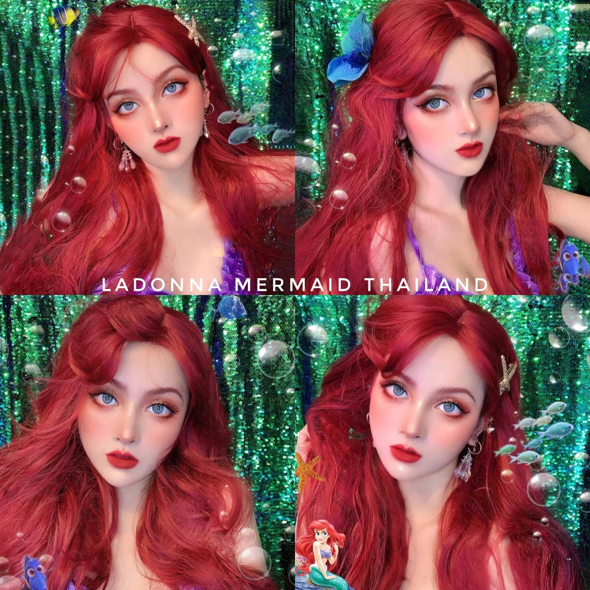 วิกผม Long Curly Red Ariel inspiration Wig