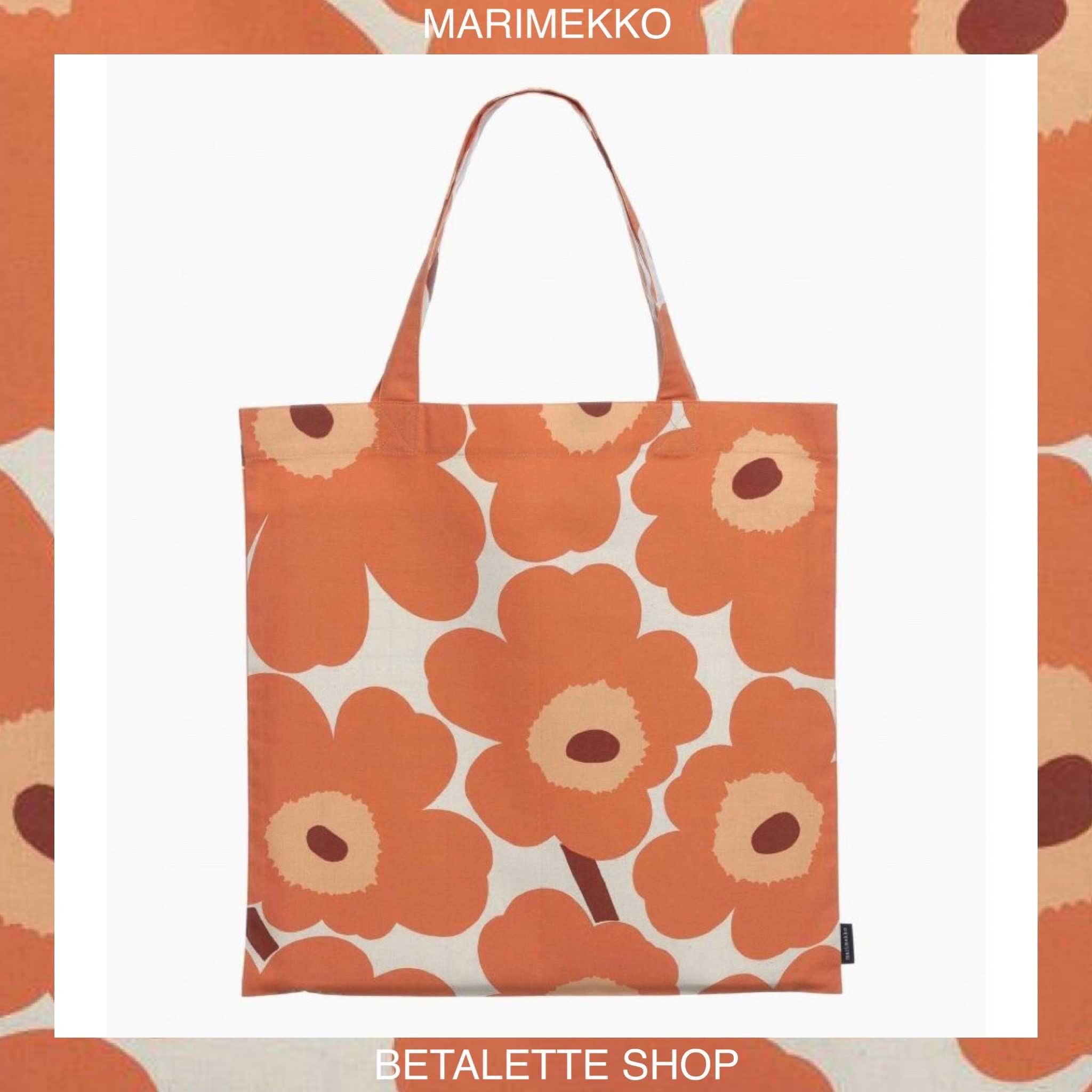 พร้อมส่ง !! 🧱 Marimekko Unikko Tote Bag ลายดอกสีส้มอิฐ พื้นสีขาวลินิน 🧱