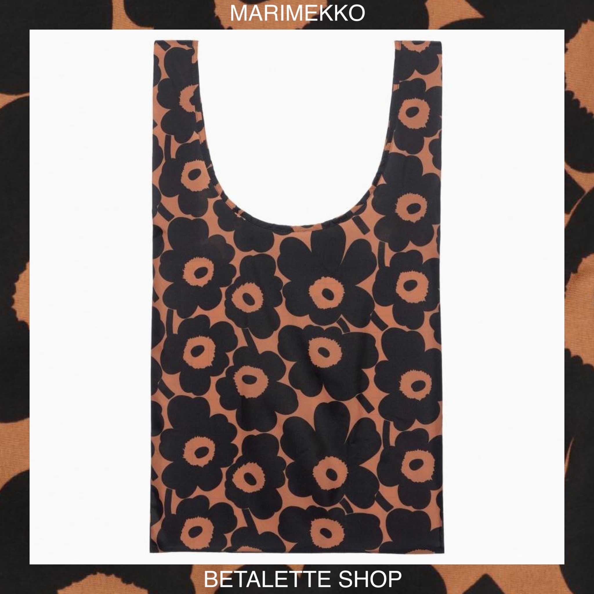 พร้อมส่ง !! 🤎 Marimekko Smartbag Pikkuinen Unikko ลายดอกสีน้ำตาลพื้นดำ ของแท้จากช็อป Marimekko 🤎