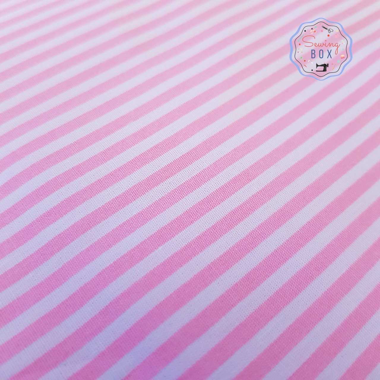 ผ้าคอตตอน 100% ลายเส้น สีชมพูหวาน แบรนด์ Rose & Hubble (2หลา)