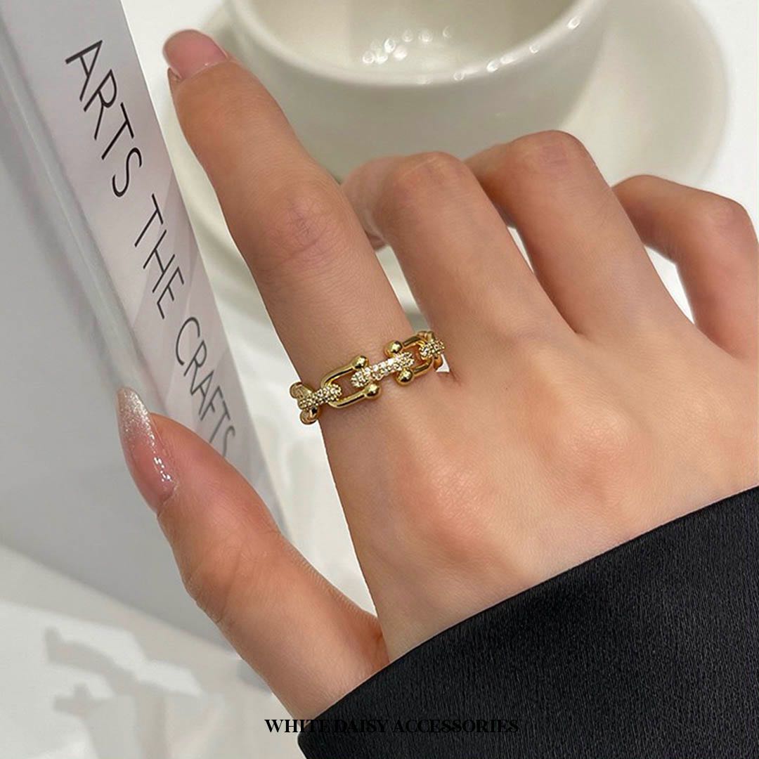 🔥New Collection🔥 Lalil Double Gem Cuff  แหวนสีทอง แหวนผู้หญิง #WD166