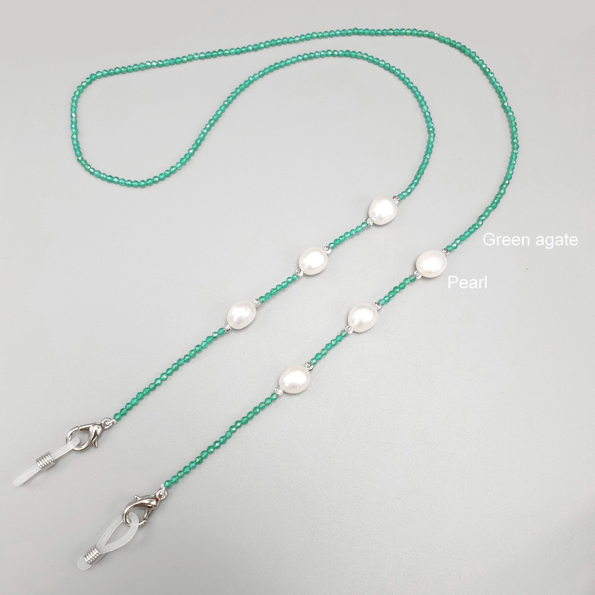 Green Agate-Pearl Mask Chain GAGPL สร้อยคล้องแมสกรีนอาเกตและมุก