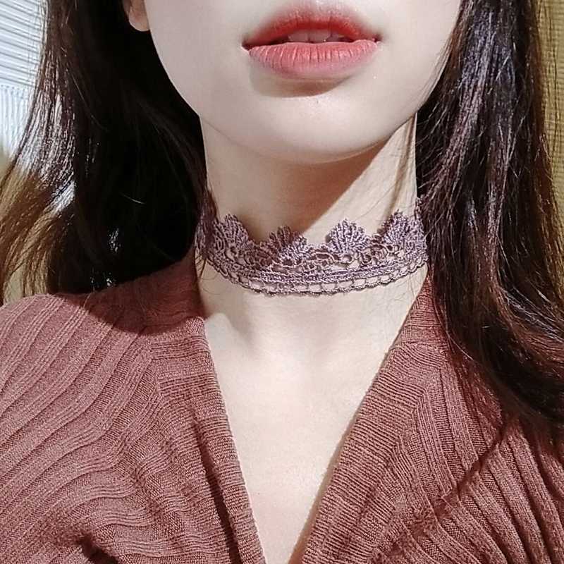 สร้อยโชคเกอร์ Choker BOHO สีม่วงนู๊ด Sexy สร้อยแฟชั่น โชคเกอร์ผ้าลูกไม้ สร้อยคอวินเทจ ❤ส่งฟรี FREE❤