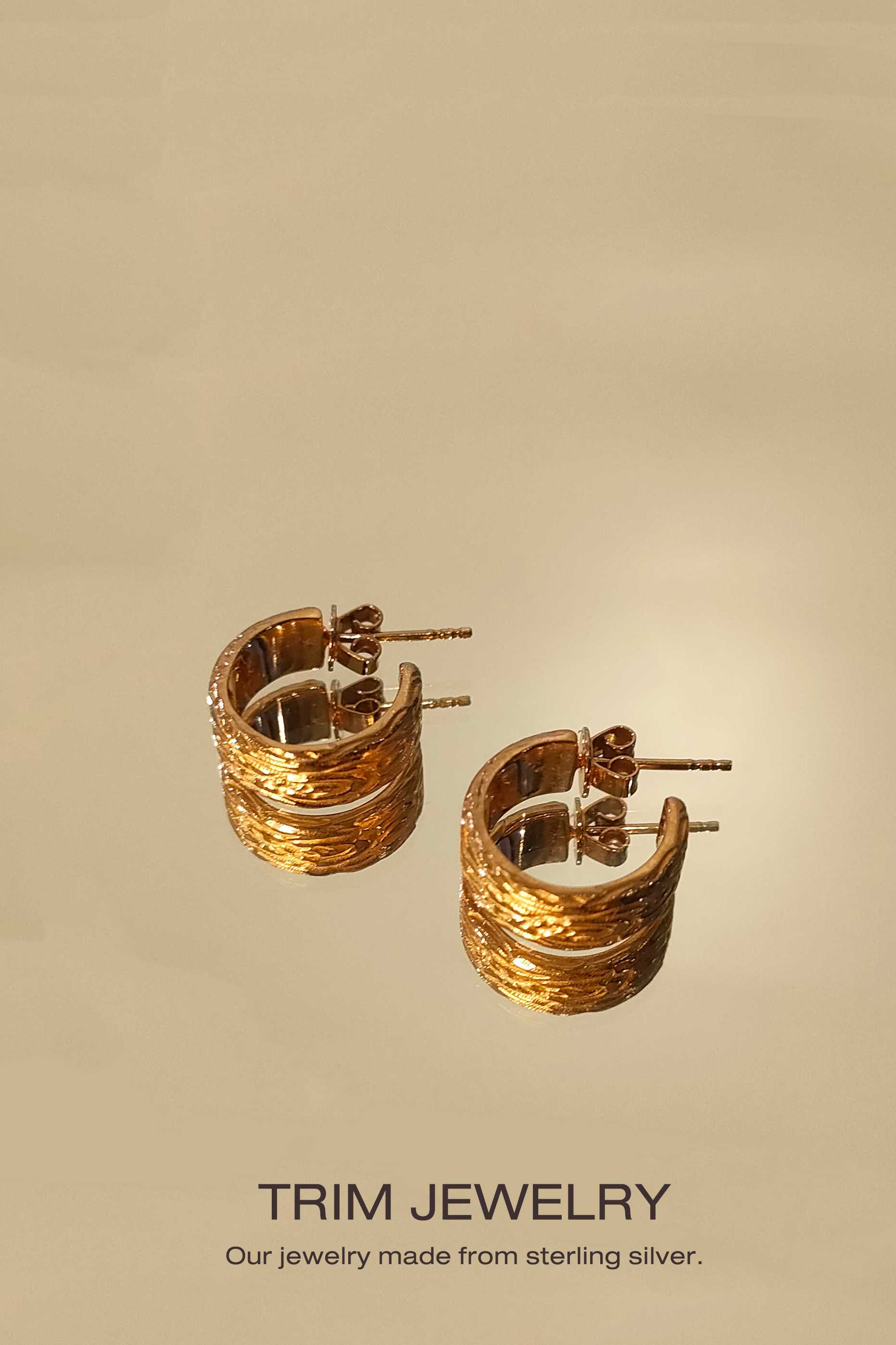 Tree Bark Texture Hoop Earrings/ S925 - Rose Gold plated