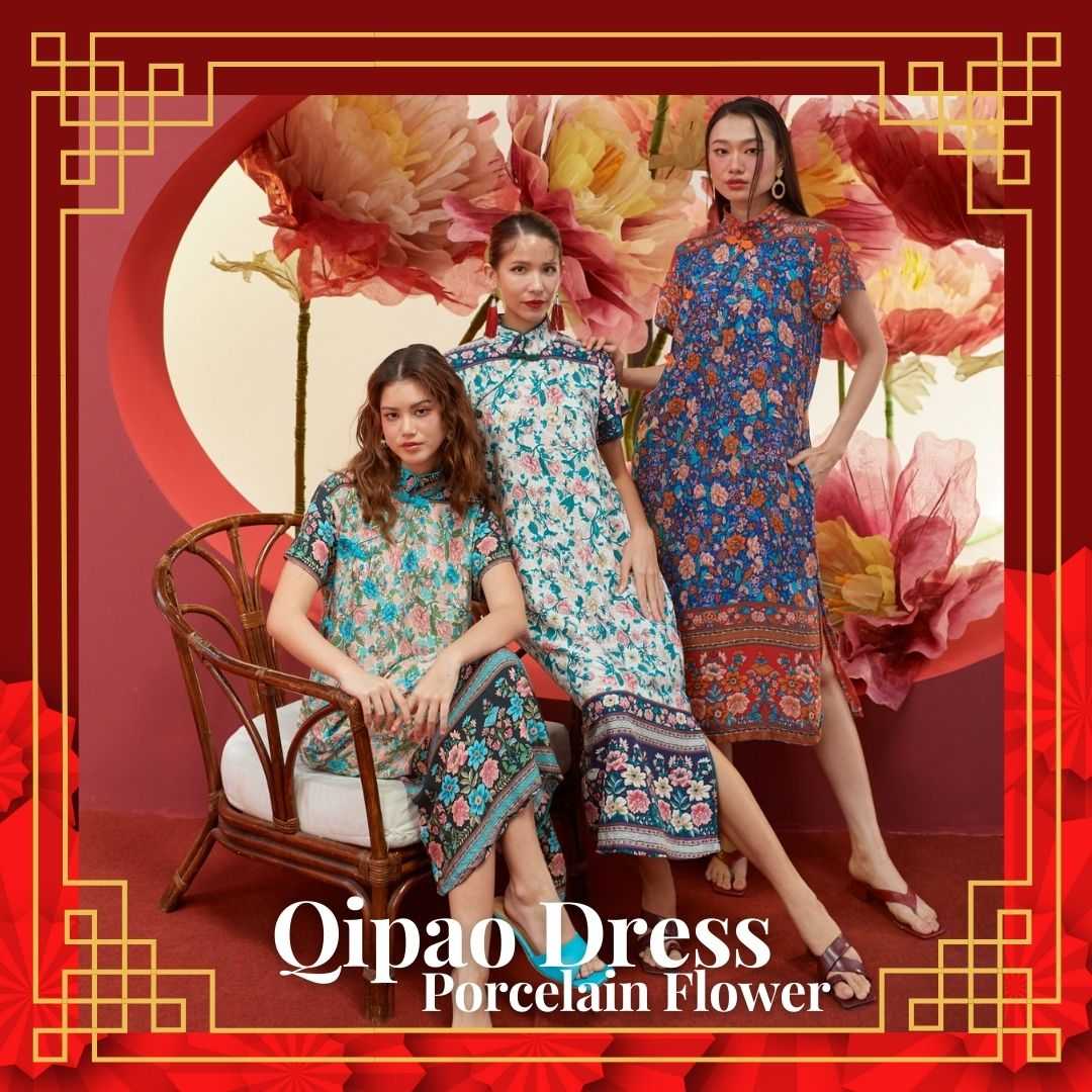 Qipao Dress เดรสกี่เพ้า Porcelain flower
