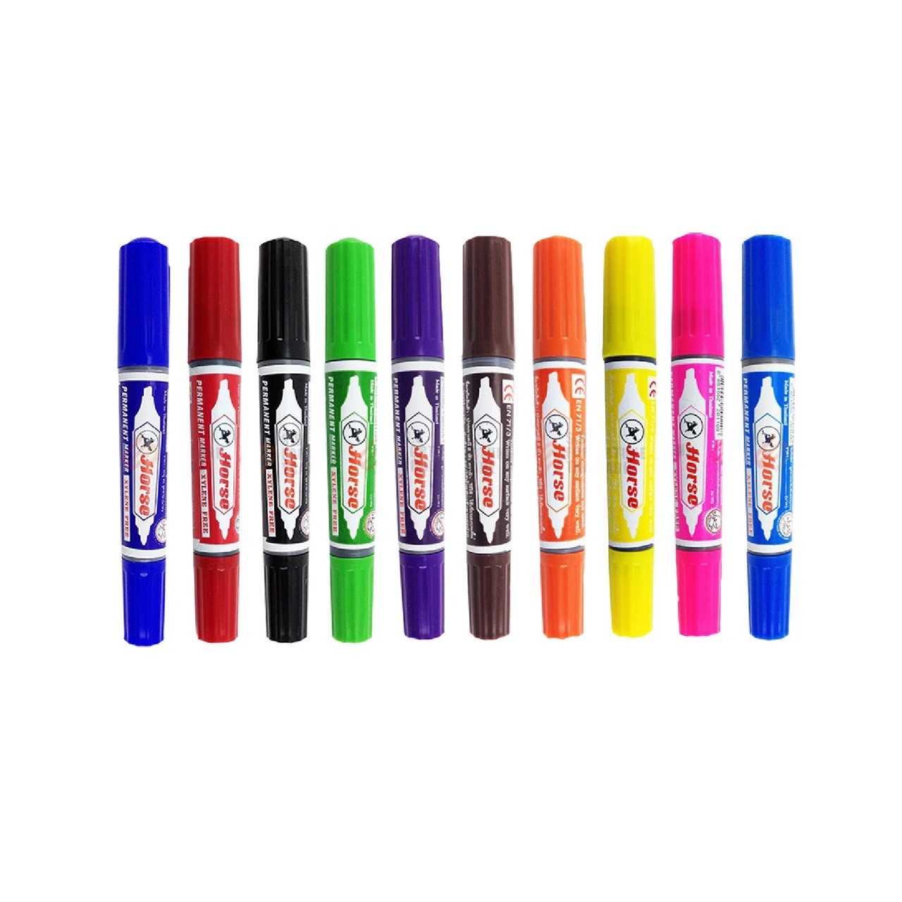 ปากกาเคมี สองหัว ตราม้า สีดำ/สีแดง/สีน้ำเงิน/คละสี