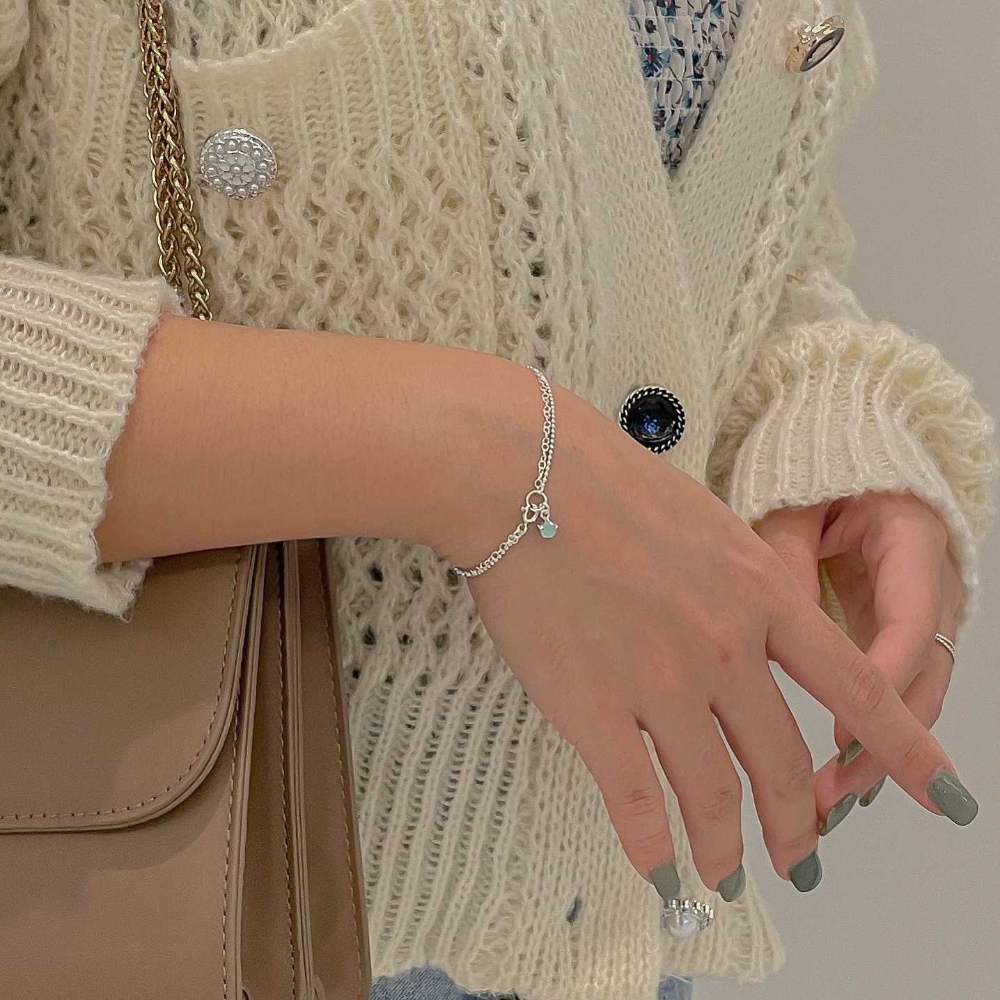 SV Double line Light Aquamarine bracelet 🎁Free gift box🎁