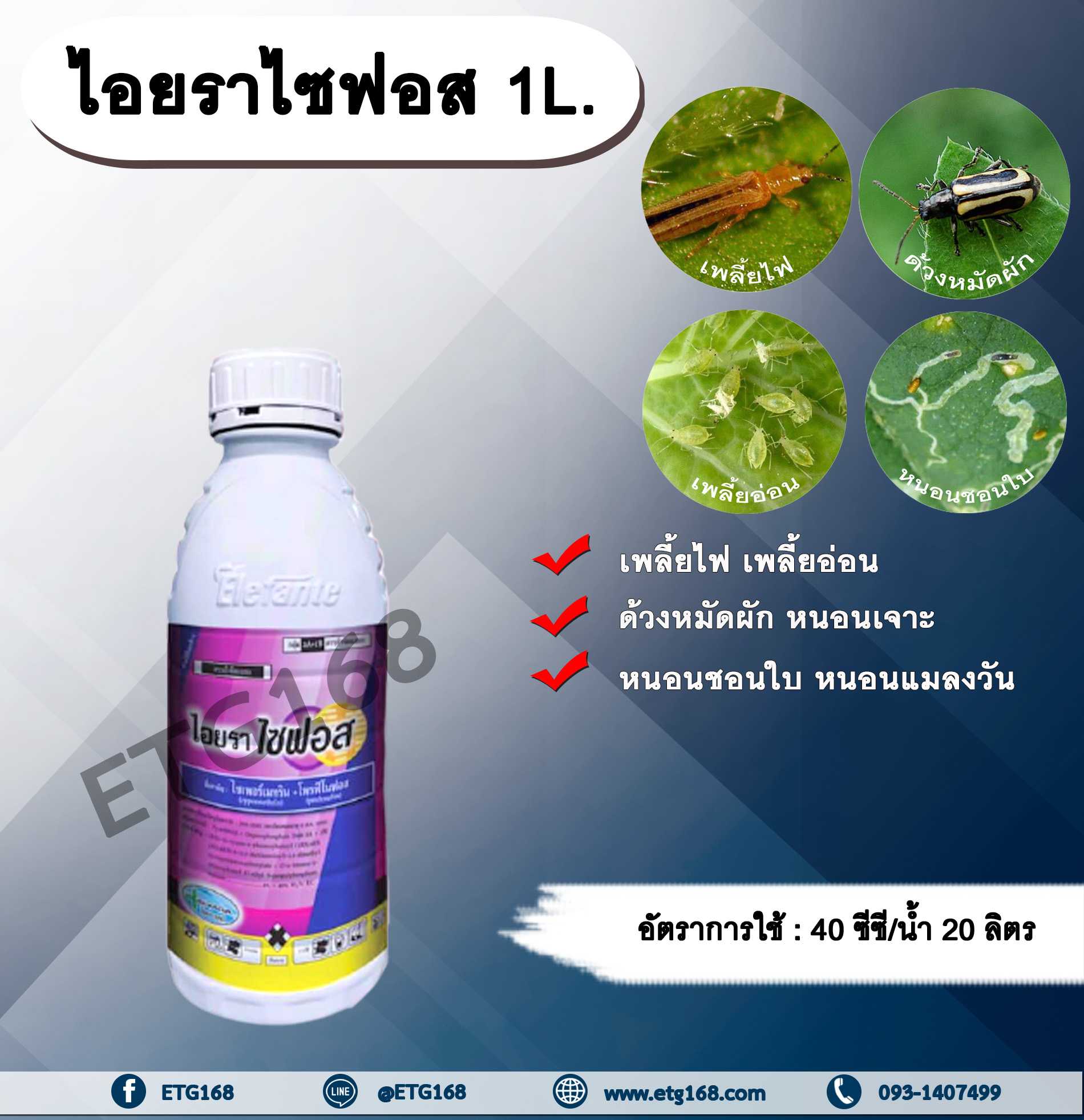 ไอยราไซฟอส 1L. ไซเพอร์เมทริน + โพรฟีโนฟอส สารกำจัดแมลง สารกำจัดหนอน