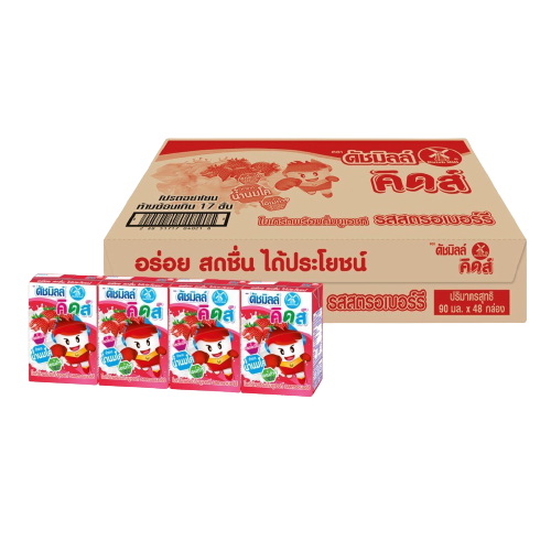 (ยกลัง) ดัชมิลล์คิดส์ นมเปรี้ยว รสสตรอเบอร์รี่ 90 มล. x 48 กล่อง  (20-28-03-02), 28851717040218 (07)