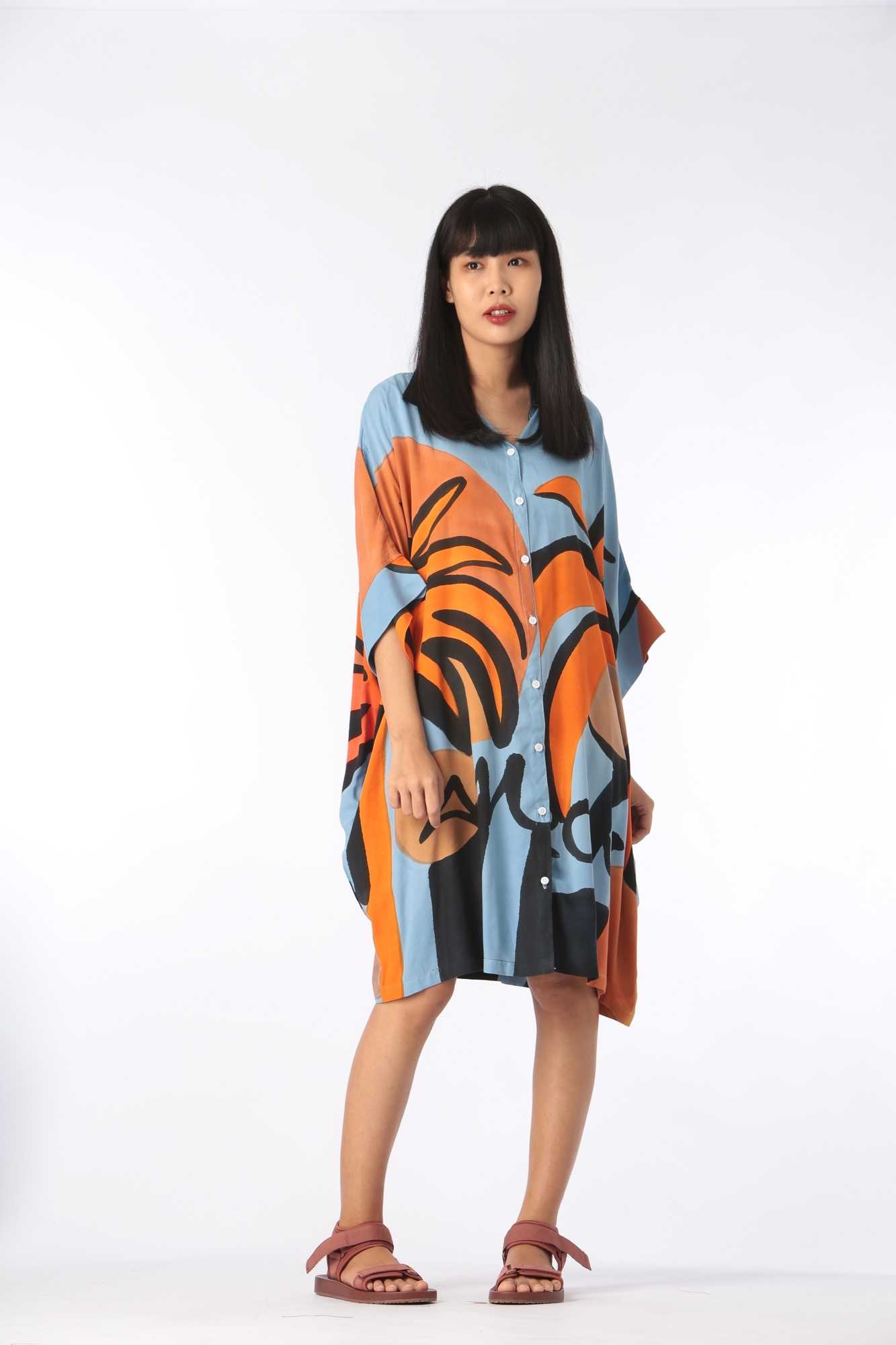(Pre-order)Shirt Dress Kaftan Cotton Hand Paint