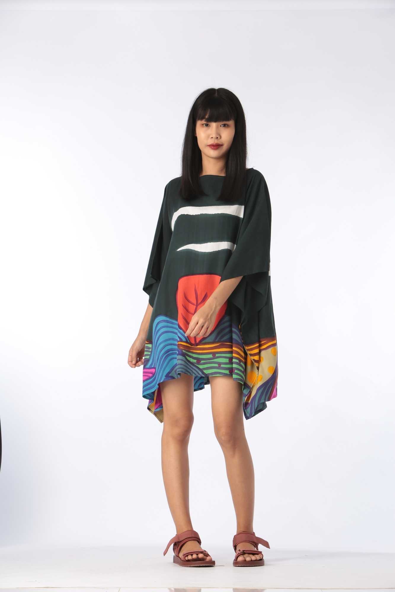 (Pre-order)Poncho Cotton Rayon Blouse Hand Painted for Summer resort vacation Big Size