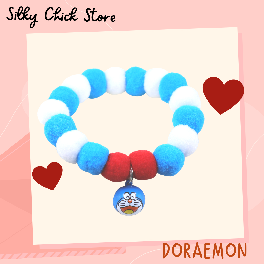 ปลอกคอ Doraemon (โดเรม่อน) พรีเมียม ปอม ปอม Collar [Rubber Type]