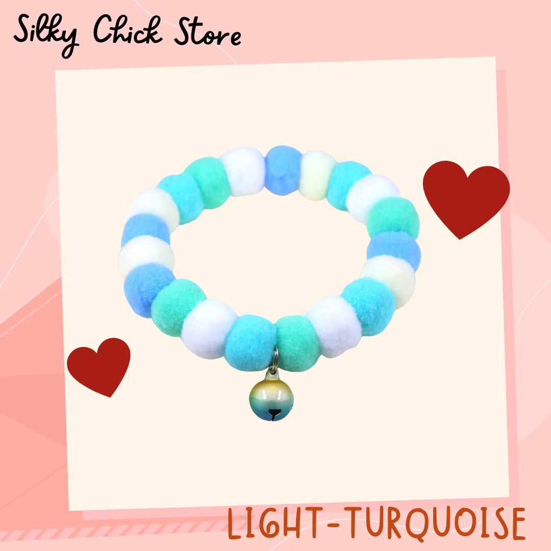 ปลอกคอ Light-turquoise พรีเมียม ปอม ปอม Collar [Rubber type]