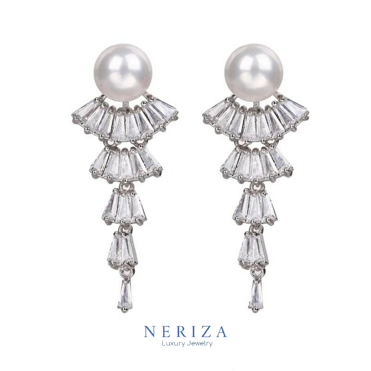 Neriza Jewelry/ ต่างหูระย้าเพชรสังเคราะห์เกรดพรีเมี่ยม ประกายเทียบเท่าเพชรแท้ พร้อมกล่อง NE135
