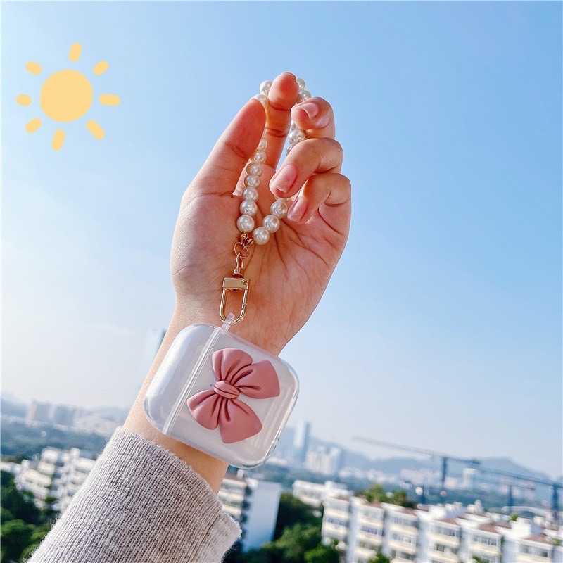 ♥ เคส Airpods : ยางใสนิ่มลายโบว์ สีชมพู , สีแดง ( Airpods 1,2,pro )
