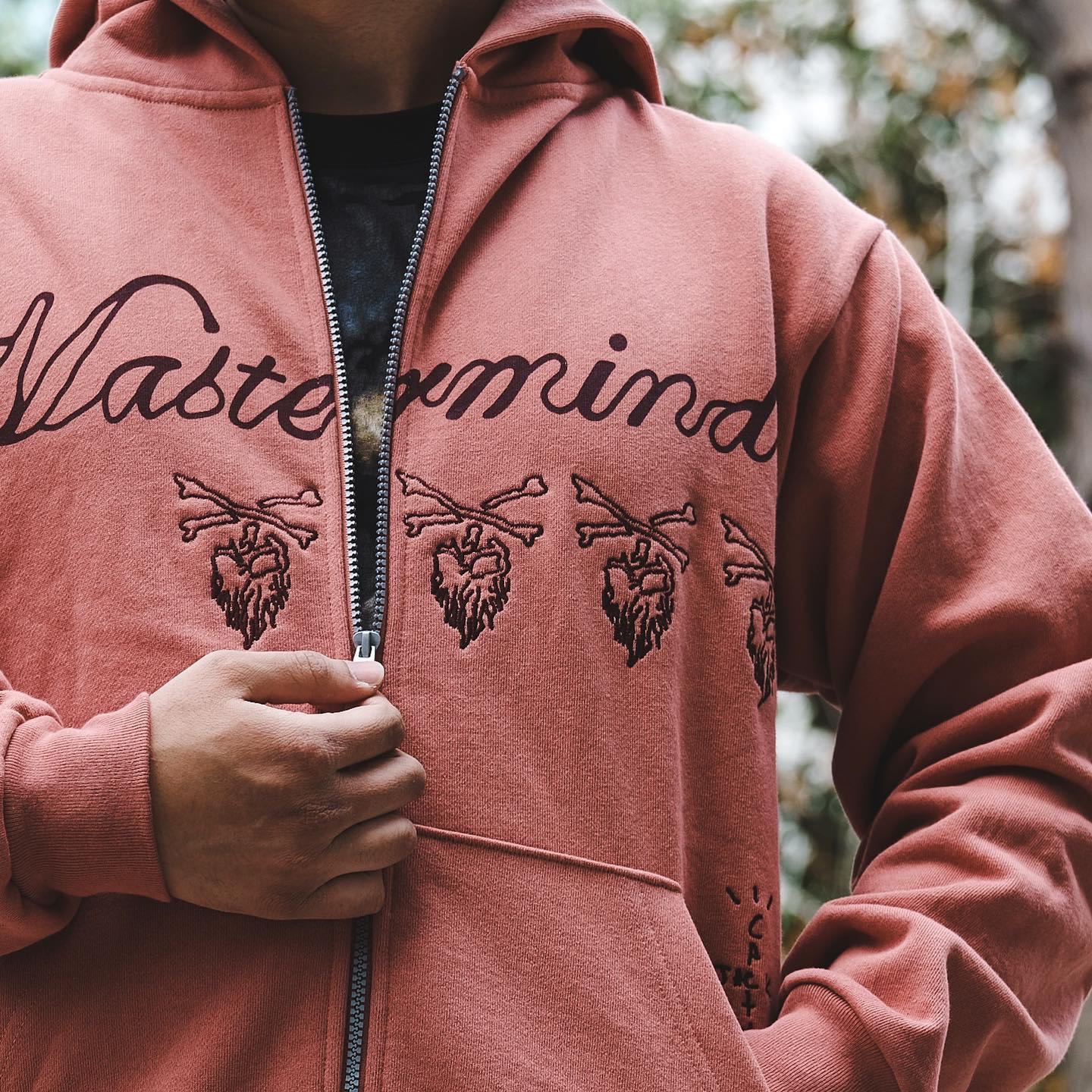 Travis Scott x Mastermind Skull Zip Up Hoodie Washed Red