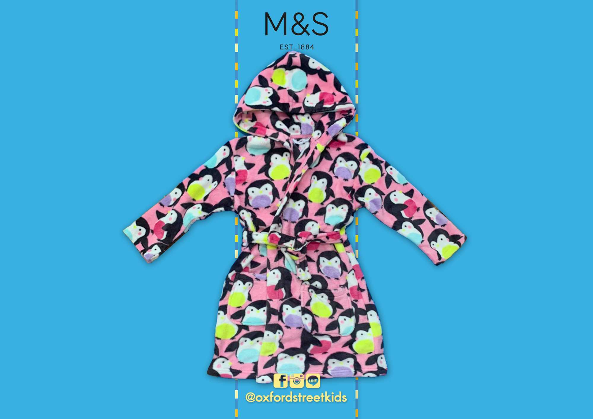 𝐒𝐀𝐋𝐄❗️ [3-4Y] M&S Fleece Penguin Dressing Gown ชุดคลุมอาบน้ำ ลายเพนกริน