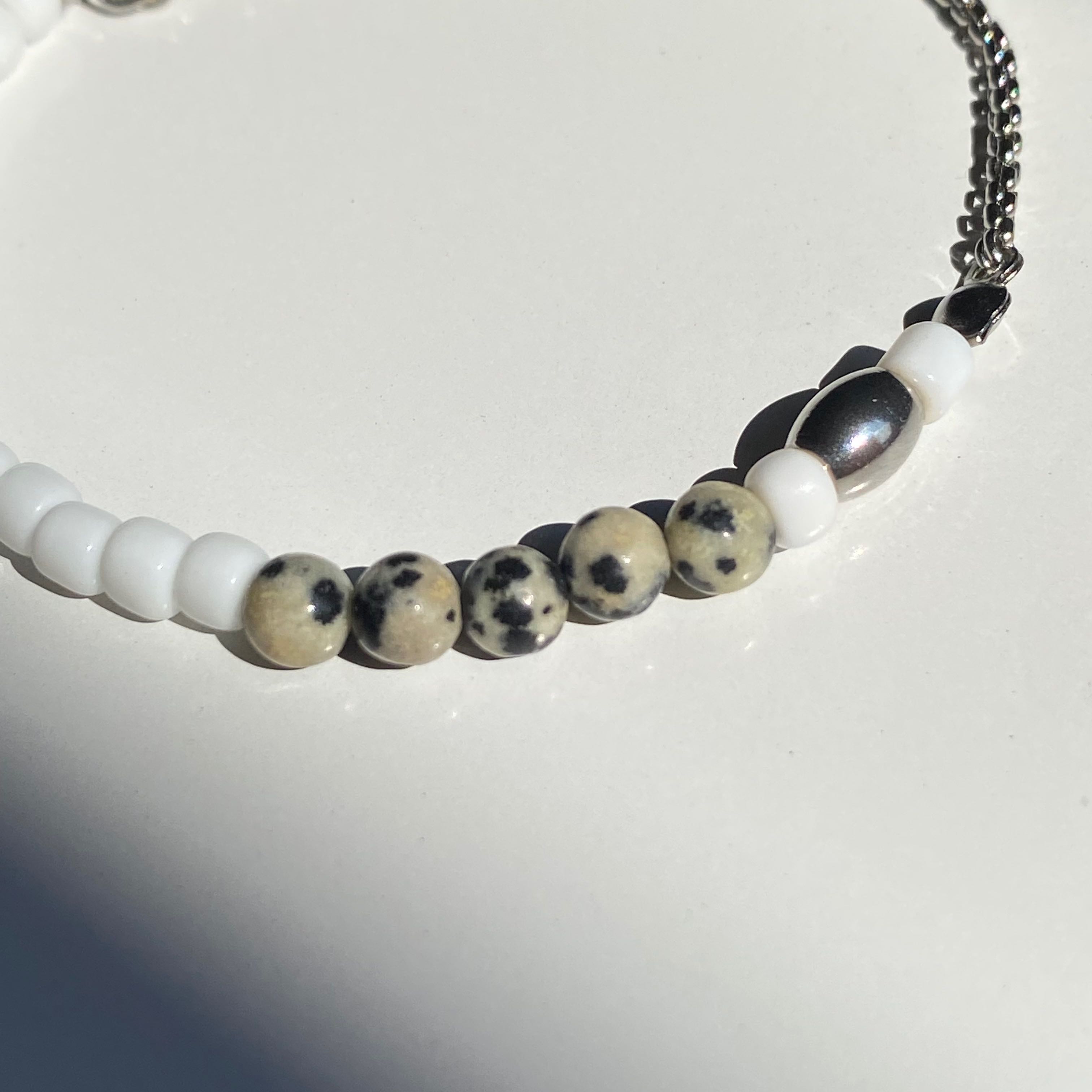 white bead chain ☁️ กำไข้ข้อมือ สแตนเลส ลูกปัดสีขาว หินแท้ ⸝⸝ 
