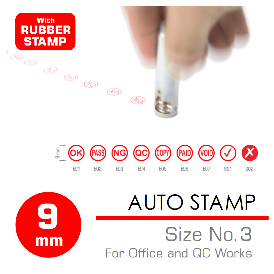 SANBY ออโต้แสตมป์#3 พร้อมหน้ายางสำเร็จรูป AUTO STAMP No.3 with Rubber Stamp for Office and QC Works