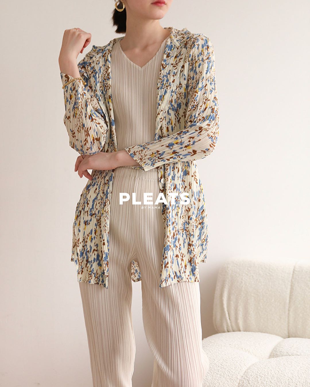 PLEATS FLOWER SHIRT - SH022