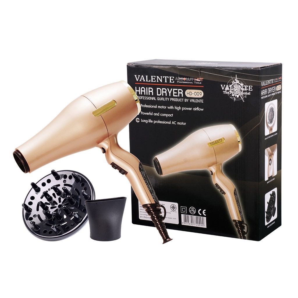 [สินค้าตัวอย่าง ห้ามซื้อ] VALENTE ไดร์เป่าผมไฟฟ้าสีทอง แถมตัวกระจายลม รุ่น HD-009