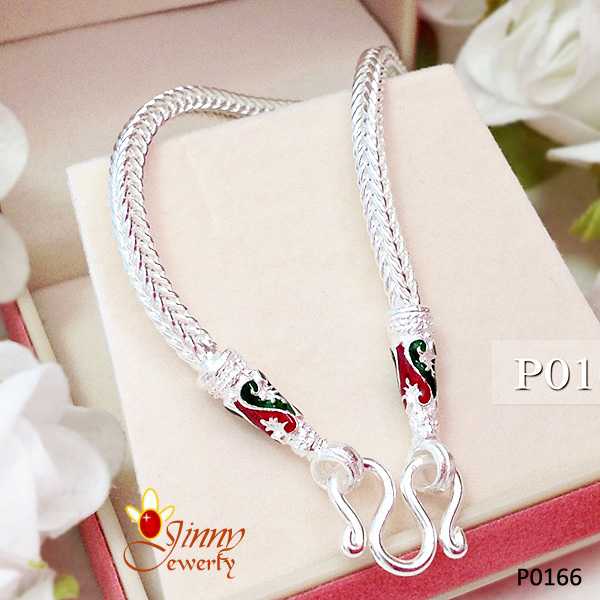 สร้อยคอเงินแท้ 92.5% ลายสี่เสา เปีย สร้อยลงยา ที่หุ้มห่วง สี น้ำเงิน เขียว แดง หนัก 3 สลึง - 1.2 บาท