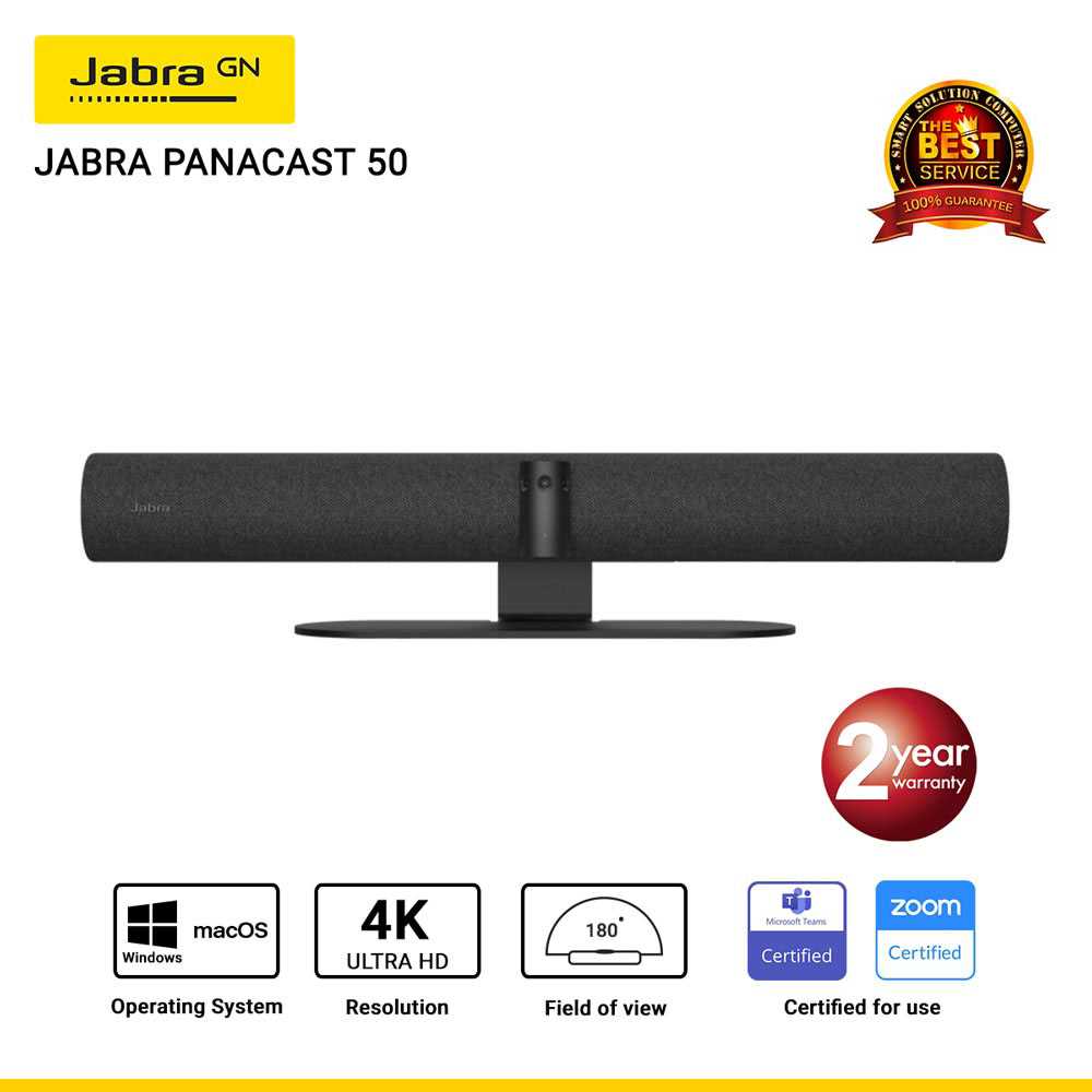 Jabra Panacast 50 180° Panoramic 4K วิดีโอคอนเฟอร์เรนซ์บาร์ สำหรับประชุมขนาดเล็กถึงขนาดกลาง (Black)