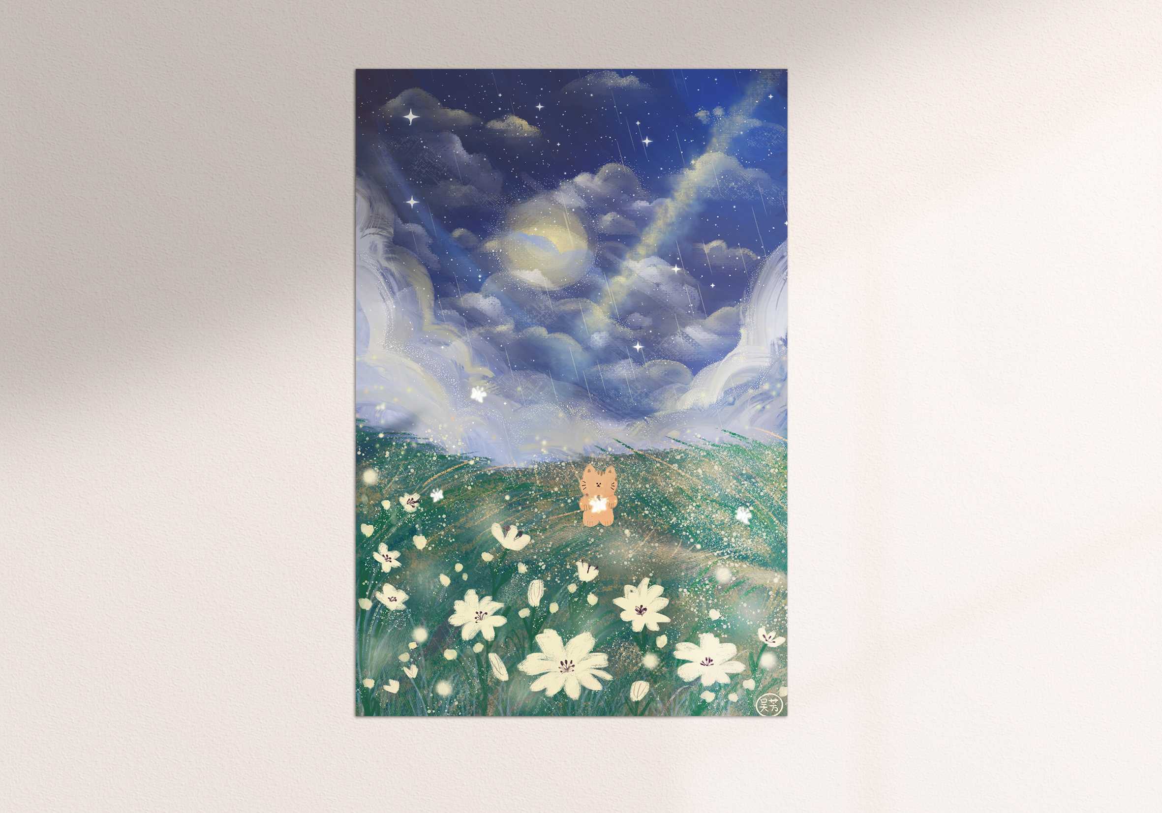 Art print Postcard [Night flower and cats]