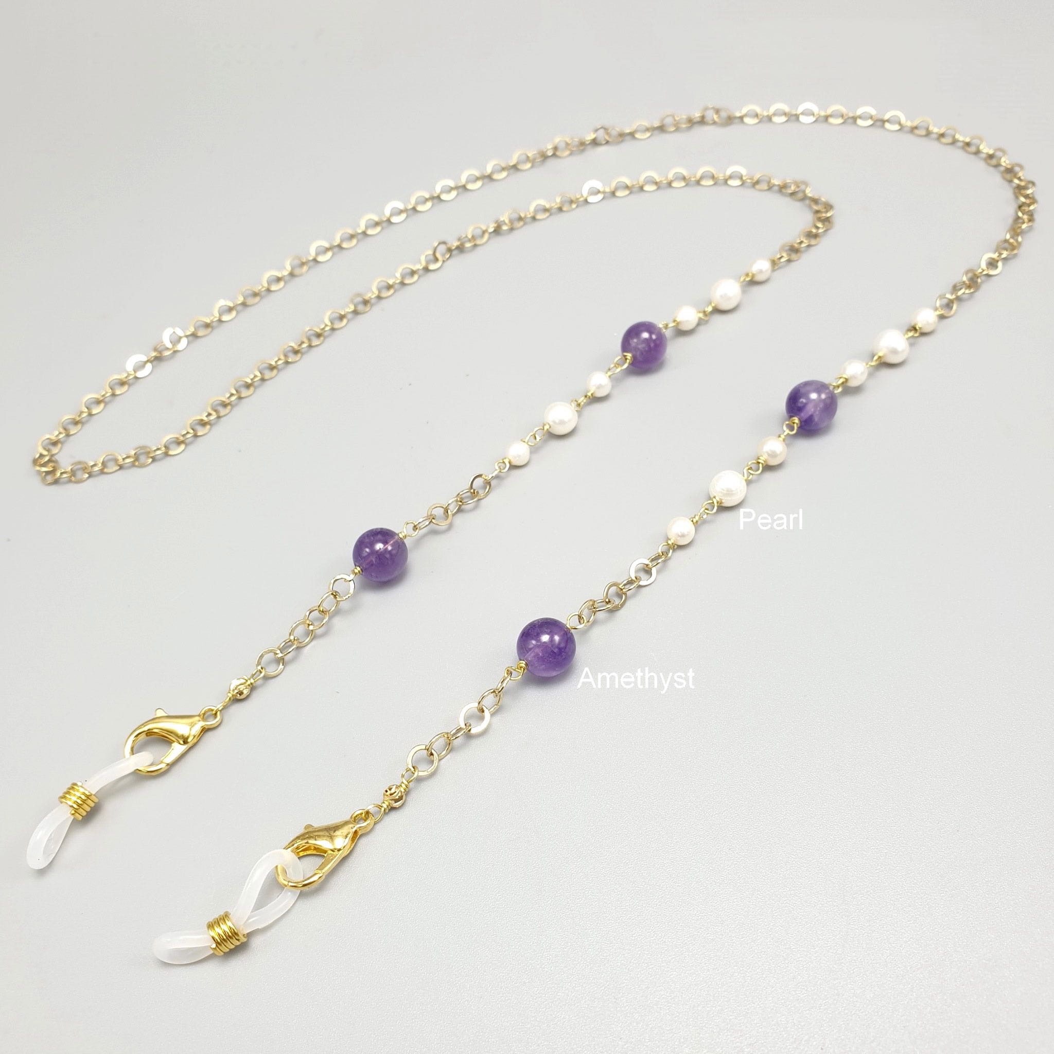 Amethyst-Pearl Mask Chain AMPL2 สร้อยคล้องแมสอเมทิสต์และมุก