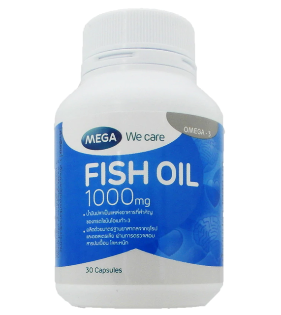 ￼Mega We Care Fish Oil 1000 mg น้ำมันปลา  บำรุงหัวใจ บำรุงสมอง ลดระดับไขมันในเลือด ขนาด 30 เม็ด