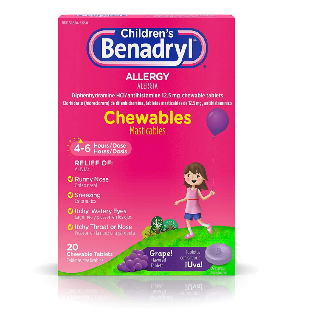 บรรเทาอาการภูมิแพ้ชนิดเม็ดเคี้ยวสำหรับเด็กโตและผู้ใหญ่ Benadryl Children's Allergy Chewables