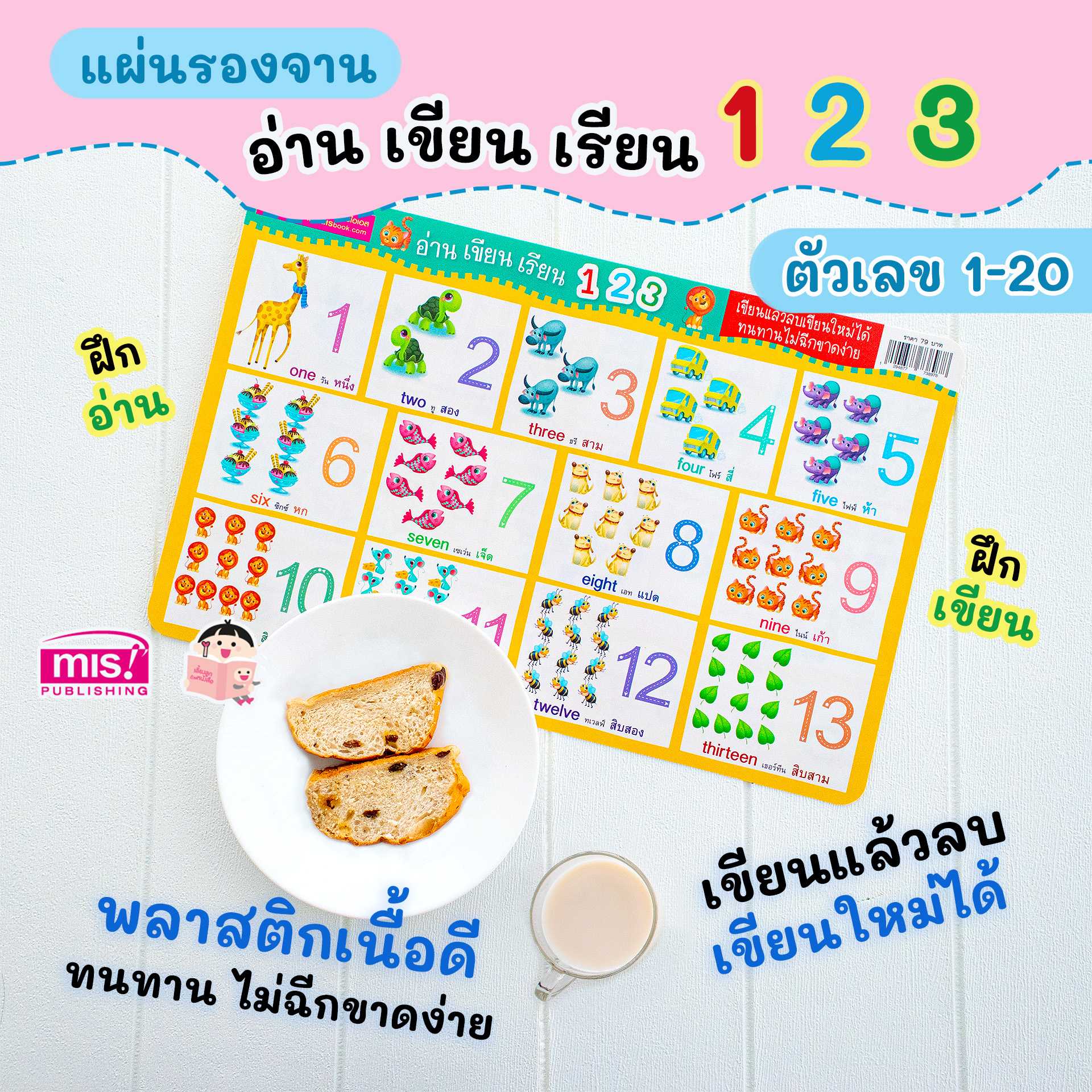 โปสเตอร์แผ่นรองจาน อ่าน เขียน เรียน 123